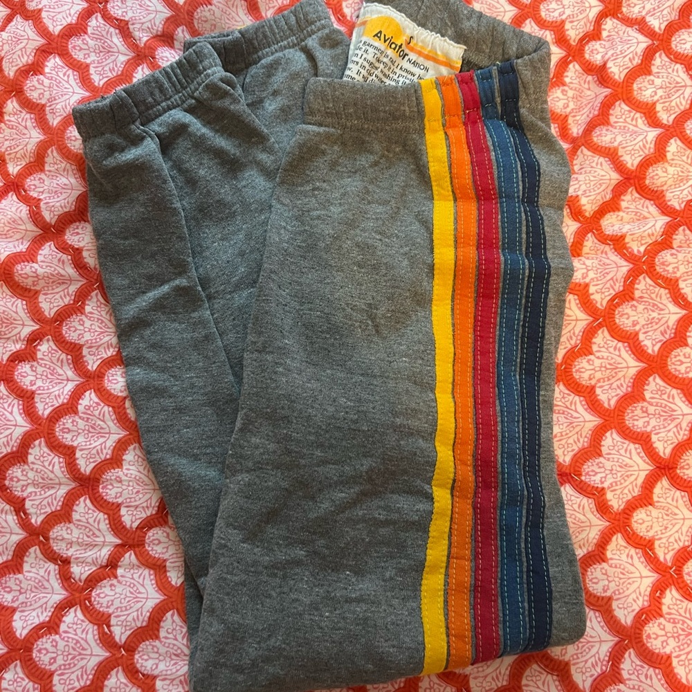 aviator nation grey/rainbow stripe sweatpants